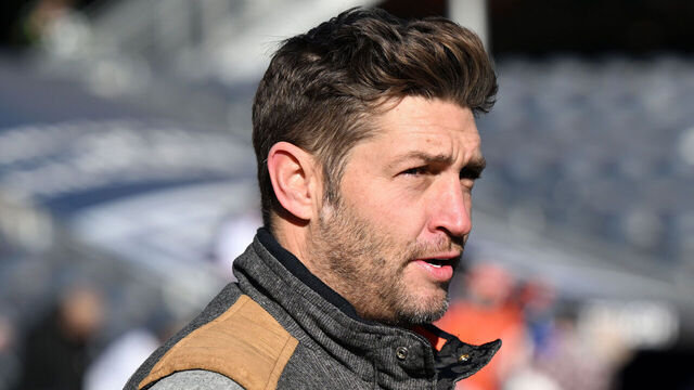 CHICAGO, ILLINOIS - DECEMBER 04: Former quarterback of the Chicago Bears, Jay Cutler, looks on before the game against the Green Bay Packers at Soldier Field on December 04, 2022 in Chicago, Illinois.