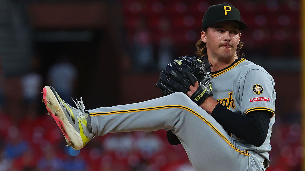 ST LOUIS, MISSOURI - AUGUST 27: Bubba Chandler #57 of the Pittsburgh Pirates pitches against the St. Louis Cardinals in the fourth inning at Busch Stadium on August 27, 2025 in St Louis, Missouri.
