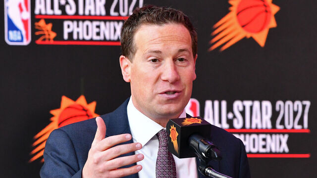PHOENIX, AZ - MARCH 7: Mat Ishbia speaks during a press conference announcing Phoenix as the host of the NBA All-Star 2027 on March 7, 2024 at Footprint Center in Phoenix, Arizona. Mandatory Copyright Notice: Copyright 2024 NBAE