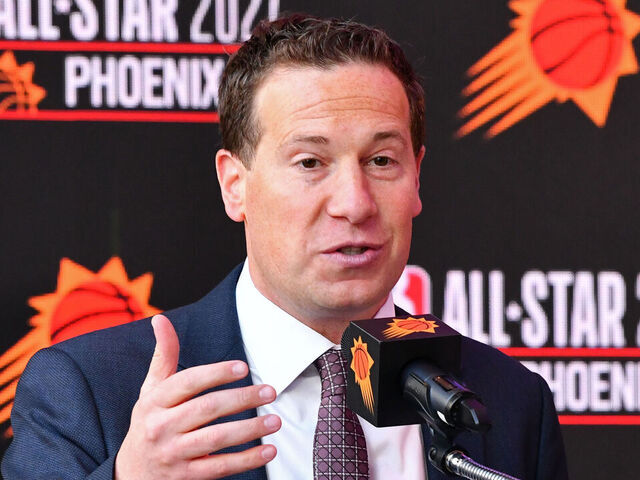 PHOENIX, AZ - MARCH 7: Mat Ishbia speaks during a press conference announcing Phoenix as the host of the NBA All-Star 2027 on March 7, 2024 at Footprint Center in Phoenix, Arizona. Mandatory Copyright Notice: Copyright 2024 NBAE