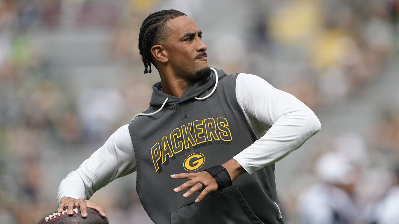 GREEN BAY, WISCONSIN - AUGUST 23: Jordan Love #10 of the Green Bay Packers throws a pass before the NFL Preseason 2025 game between Seattle Seahawks and Green Bay Packers at Lambeau Field on August 23, 2025 in Green Bay, Wisconsin.