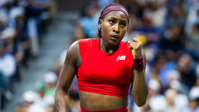 NEW YORK, NEW YORK - AUGUST 28: Coco Gauff of the United States reacts to defeating Donna Vekic of Croatia in the second round on Day 5 of the US Open at USTA Billie Jean King National Tennis Center on August 28, 2025 in New York City