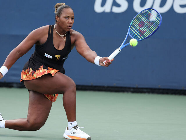 NEW YORK, NEW YORK - AUGUST 27: Taylor Townsend of the United States returns against Jelena Ostapenko of Latvia during their Women's Singles Second Round match on Day Four of the 2025 US Open at USTA Billie Jean King National Tennis Center on August 27, 2025 in the Flushing neighborhood of the Queens borough of New York City.