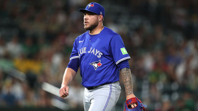 SACRAMENTO, CALIFORNIA - JULY 11: Yariel Rodríguez #29 of the Toronto Blue Jays walks off the mound after the final out of the eighth inning against the Athletics at Sutter Health Park on July 11, 2025 in Sacramento, California.