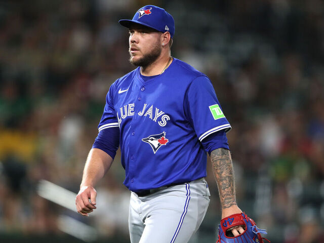 SACRAMENTO, CALIFORNIA - JULY 11: Yariel Rodríguez #29 of the Toronto Blue Jays walks off the mound after the final out of the eighth inning against the Athletics at Sutter Health Park on July 11, 2025 in Sacramento, California.