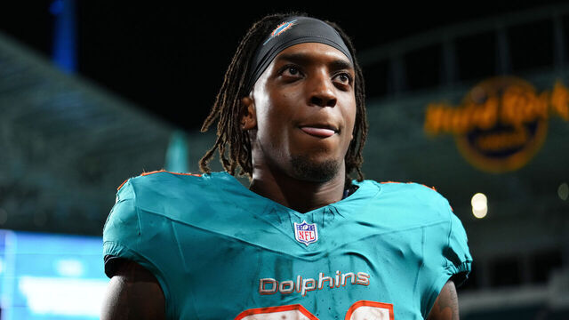 MIAMI GARDENS, FLORIDA - AUGUST 23: Ollie Gordon II #31 of the Miami Dolphins exits the field after a NFL Preseason 2025 game between Jacksonville Jaguars and Miami Dolphins at Hard Rock Stadium on August 23, 2025 in Miami Gardens, Florida.
