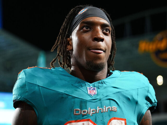 MIAMI GARDENS, FLORIDA - AUGUST 23: Ollie Gordon II #31 of the Miami Dolphins exits the field after a NFL Preseason 2025 game between Jacksonville Jaguars and Miami Dolphins at Hard Rock Stadium on August 23, 2025 in Miami Gardens, Florida.
