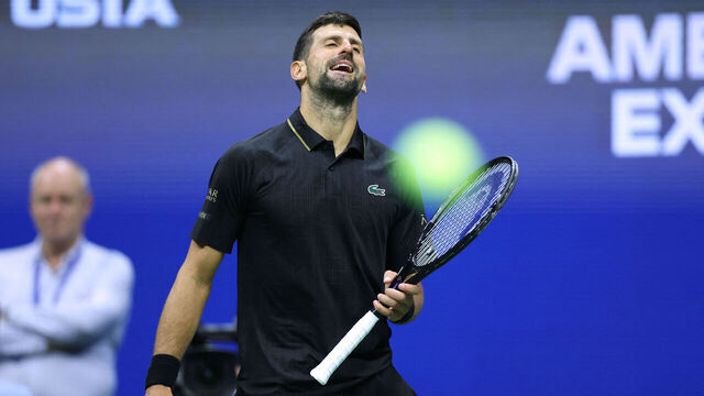 Serbia's Novak Djokovic reacts during his men's singles third round match against Britain's Cameron Norrie on day six of the US Open tennis tournament at the USTA Billie Jean King National Tennis Center in New York City on August 29, 2025.