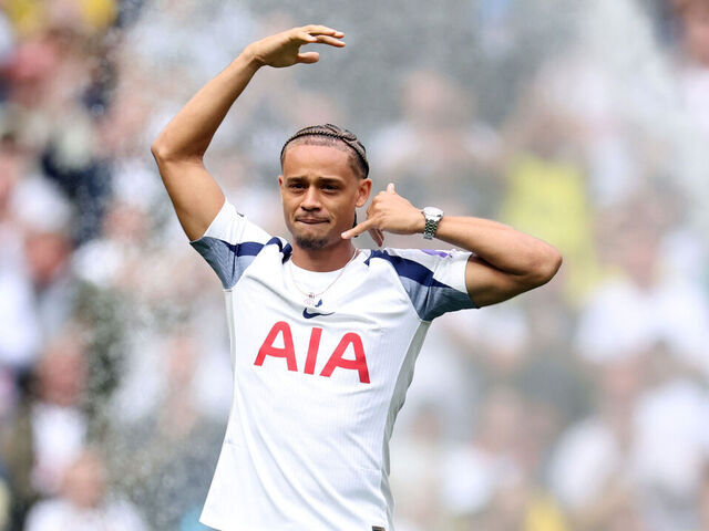 LONDON, ENGLAND - AUGUST 30: New signing Xavi Simons of Tottenham Hotspur is introduced to the fans ahead of the Premier League match between Tottenham Hotspur and Bournemouth at Tottenham Hotspur Stadium on August 30, 2025 in London, England.