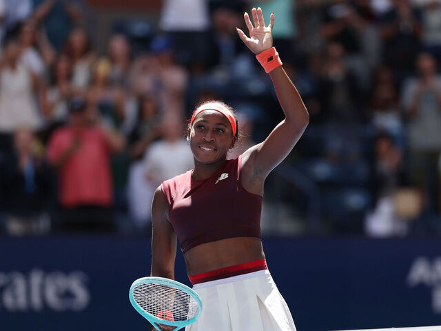 NEW YORK, NEW YORK - AUGUST 30: Coco Gauff of the United States acknowledges the crowd after defeating Magdalena Frech of Poland following their Women's Singles Third Round match on Day Seven of the 2025 US Open at USTA Billie Jean King National Tennis Center on August 30, 2025 in the Flushing neighborhood of the Queens borough of New York City.