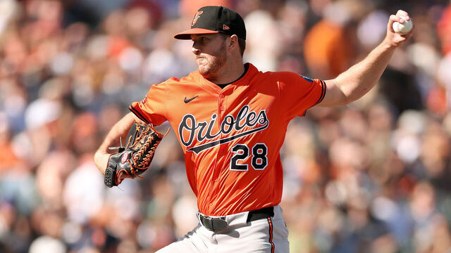 SAN FRANCISCO, CALIFORNIA - AUGUST 30: Trevor Rogers #28 of the Baltimore Orioles pitches against the San Francisco Giants in the first inning at Oracle Park on August 30, 2025 in San Francisco, California.