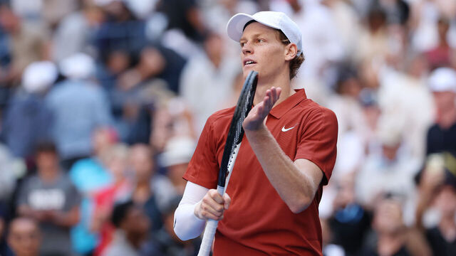 NEW YORK, NEW YORK - AUGUST 30: Jannik Sinner of Italy acknowledges the crowd after defeating Denis Shapovalov of Canada following their Men's Singles Third Round match on Day Seven of the 2025 US Open at USTA Billie Jean King National Tennis Center on August 30, 2025 in the Flushing neighborhood of the Queens borough of New York City.