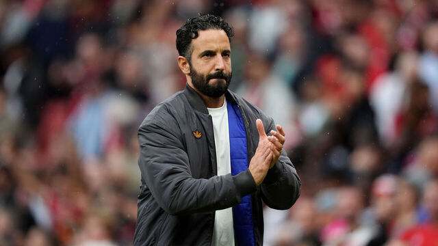 Manchester United manager Ruben Amorim applauds the fans after the full-time whistle following the Premier League match at Old Trafford, Manchester. Picture date: Saturday August 30, 2025.