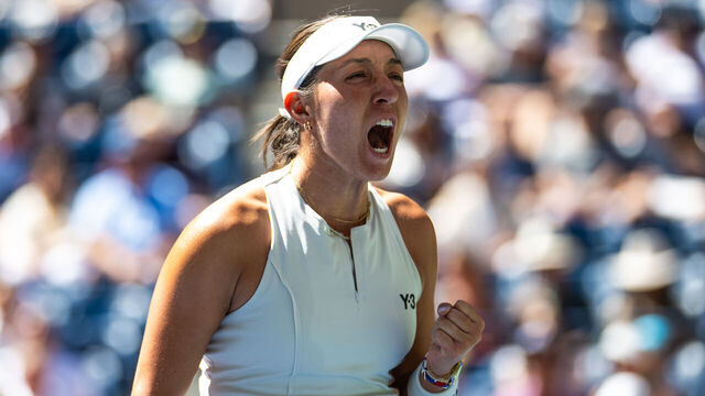 NEW YORK, NEW YORK - AUGUST 31: Jessica Pegula of the United States reacts to defeating Ann Li of the United States in the fourth round on Day 8 of the US Open at USTA Billie Jean King National Tennis Center on August 31, 2025 in New York City