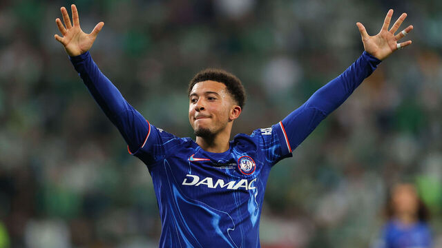 WROCLAW, POLAND - MAY 28: Jadon Sancho of Chelsea celebrates after the UEFA Conference League Final 2025 between Real Betis Balompie and Chelsea FC at Stadion Wroclaw on May 28, 2025 in Wroclaw, Poland.