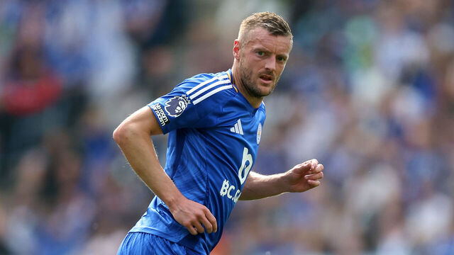 LEICESTER, ENGLAND - MAY 18: Jamie Vardy of Leicester City looks on during the Premier League match between Leicester City FC and Ipswich Town FC at The King Power Stadium on May 18, 2025 in Leicester, England.