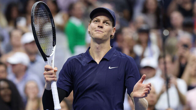 NEW YORK, NEW YORK - SEPTEMBER 01: Jannik Sinner of Italy celebrates after defeating Alexander Bublik of Kazakhstan during their Men's Singles Fourth Round match on Day Nine of the 2025 US Open at USTA Billie Jean King National Tennis Center on September 1, 2025 in the Flushing neighborhood of the Queens borough of New York City.
