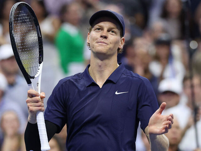 NEW YORK, NEW YORK - SEPTEMBER 01: Jannik Sinner of Italy celebrates after defeating Alexander Bublik of Kazakhstan during their Men's Singles Fourth Round match on Day Nine of the 2025 US Open at USTA Billie Jean King National Tennis Center on September 1, 2025 in the Flushing neighborhood of the Queens borough of New York City.