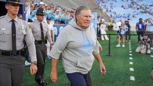 CHAPEL HILL, NORTH CAROLINA - SEPTEMBER 01: Head coach Bill Belichick of the University of North Carolina Tar Heels walks onto the field prior to the game against the Texas Christian University Horned Frogs at Kenan Stadium on September 01, 2025 in Chapel Hill, North Carolina.