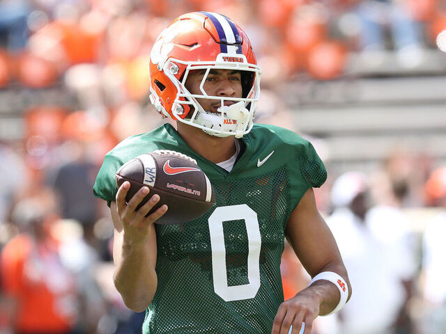 CLEMSON, SC - APRIL 05: Clemson Tigers wide receiver Antonio Williams (0) during the Clemson Tigers college Orange and White spring football game on April 5, 2025 at Clemson Memorial Stadium in Clemson, S.C.