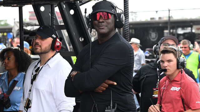 DARLINGTON, SC - APRIL 06: Michael Jordan of 23XI Racing looks on during the running of the NASCAR Cup Series Goodyear 400 on April 06, 2025, at Darlington Raceway in Darlington, SC.