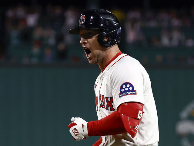 BOSTON, MA - SEPTEMBER 2: Alex Bregman #2 of the Boston Red Sox shouts out after driving in the go-ahead run on an infield single against the Cleveland Guardians during the eighth inning at Fenway Park on September 2, 2025 in Boston, Massachusetts.