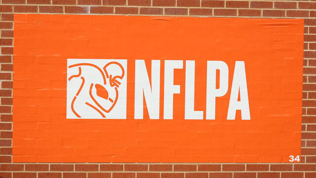 MOBILE, AL - FEBRUARY 01: A general view of an NFLPA sign during the National team practice for the Reese's Senior Bowl on February 1, 2024 at Hancock Whitney Stadium in Mobile, Alabama.