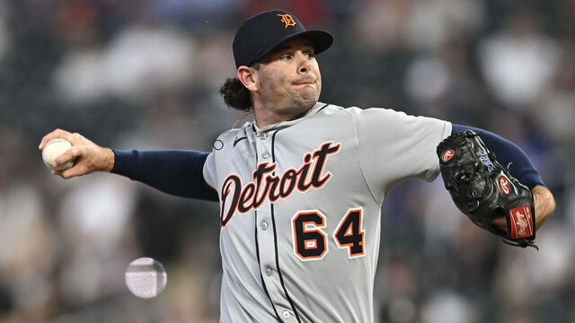 MINNEAPOLIS, MINNESOTA - AUGUST 14: Kyle Finnegan #64 of the Detroit Tigers pitches against the Minnesota Twins in the eighth inning of the game at Target Field on August 14, 2025 in Minneapolis, Minnesota.