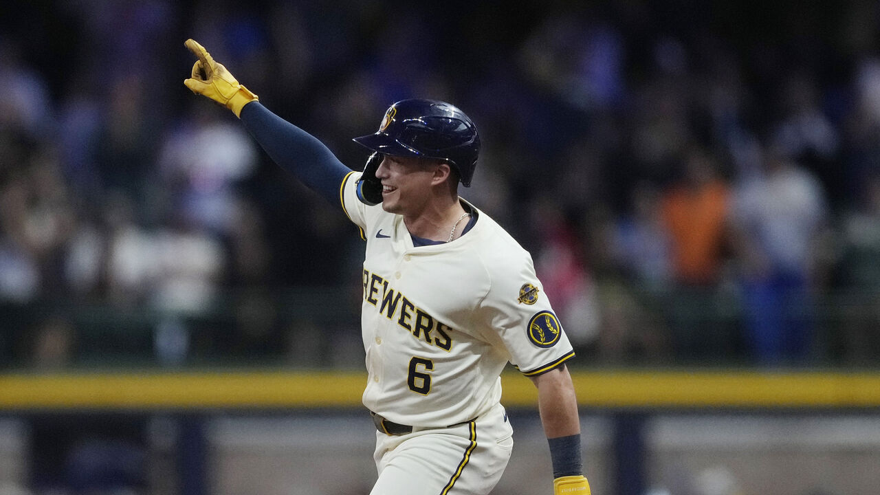 MILWAUKEE, WISCONSIN - SEPTEMBER 03: Isaac Collins #6 of the Milwaukee Brewers rounds the bases after hitting a three-run home run against the Philadelphia Phillies in the first inning at American Family Field on September 03, 2025 in Milwaukee, Wisconsin.