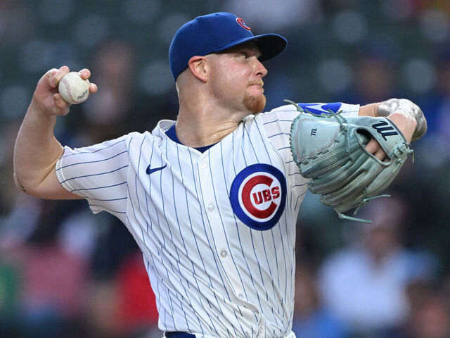 CHICAGO, ILLINOIS - SEPTEMBER 03: Cade Horton #22 of the Chicago Cubs pitches against the Atlanta Braves during the first inning at Wrigley Field on September 03, 2025 in Chicago, Illinois.