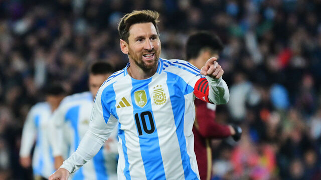 BUENOS AIRES, ARGENTINA - SEPTEMBER 04: Lionel Messi of Argentina celebrates after scoring the team's third goal during the South American FIFA World Cup 2026 Qualifier match between Argentina and Venezuela at Estadio Más Monumental Antonio Vespucio Liberti on September 04, 2025 in Buenos Aires, Argentina.