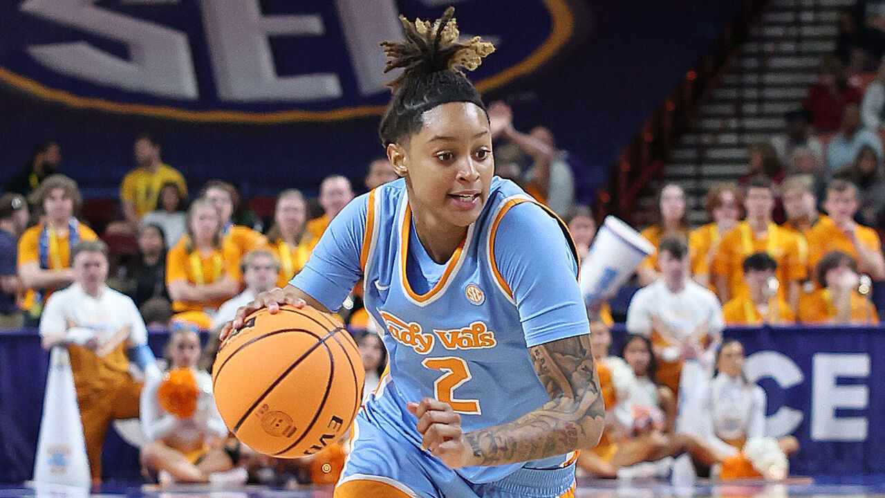 GREENVILLE, SC - MARCH 06: Tennessee Volunteers guard Ruby Whitehorn (2) during the SEC women's college basketball tournament between the Tennessee Volunteers and the Vanderbilt Commodores on March 6, 2025 at Bon Secours Wellness Arena in Greenville, S.C.