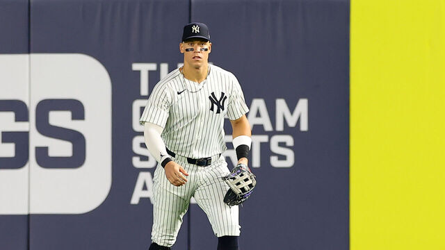 BRONX, NY - SEPTEMBER 05: Aaron Judge #99 of the New York Yankees in right field during the fifth inning of the game against the Toronto Blue Jays on September 5, 2025 at Yankee Stadium in the Bronx, New York.