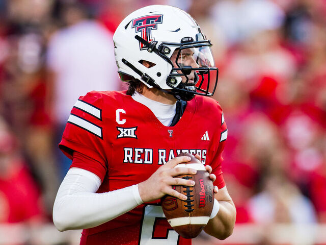 LUBBOCK, TEXAS - AUGUST 30: Behren Morton #2 of the Texas Tech Red Raiders looks to pass the ball during the first half of the game against the Arkansas-Pine Bluff Golden Lions at Jones AT&T Stadium on August 30, 2025 in Lubbock, Texas.