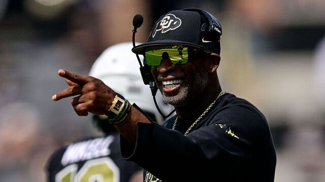 BOULDER, CO - SEPTEMBER 6: Head coach Deion Sanders of the Colorado Buffaloes looks on in the first half against the Delaware Fightin Blue Hens at Folsom Field on September 6, 2025 in Boulder, Colorado.