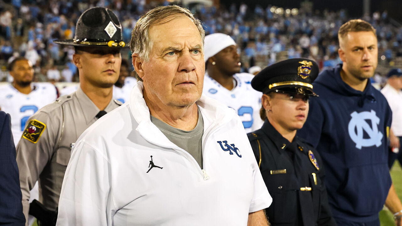CHARLOTTE, NORTH CAROLINA - SEPTEMBER 06: Head Coach Bill Belichick of the North Carolina Tar Heels walks off the field after the football game against the Charlotte 49ers at Jerry Richardson Stadium on September 06, 2025 in Charlotte, North Carolina.