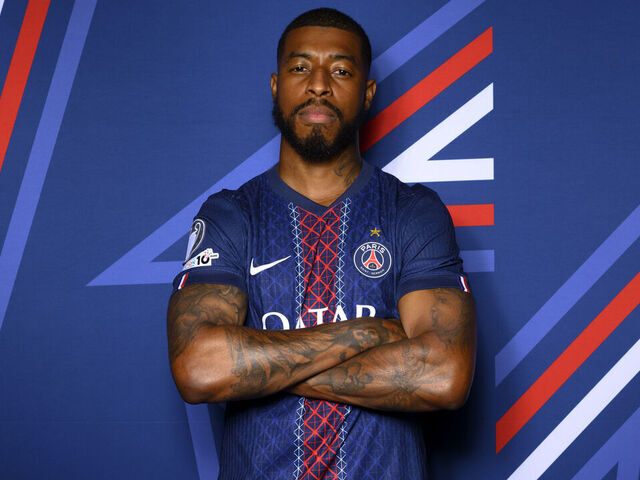 PARIS, FRANCE - AUGUST 27: Presnel Kimpembe of Paris Saint-Germain poses for a portrait during the official UEFA Champions League 2025/26 portrait session on August 27, 2025 in Paris, France.