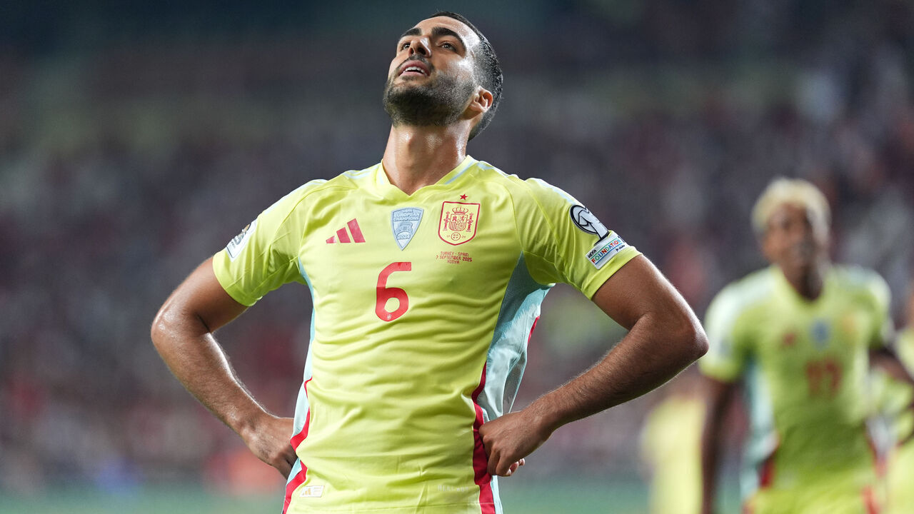 KONYA, TURKIYE - SEPTEMBER 7: Mikel Merino (6) of Spain celebrates after scoring a goal during the 2026 FIFA World Cup European Qualifiers Group E second match between Turkiye and Spain at Medas Konya Buyuksehir Stadium in Konya, Turkiye, on September 7, 2025.