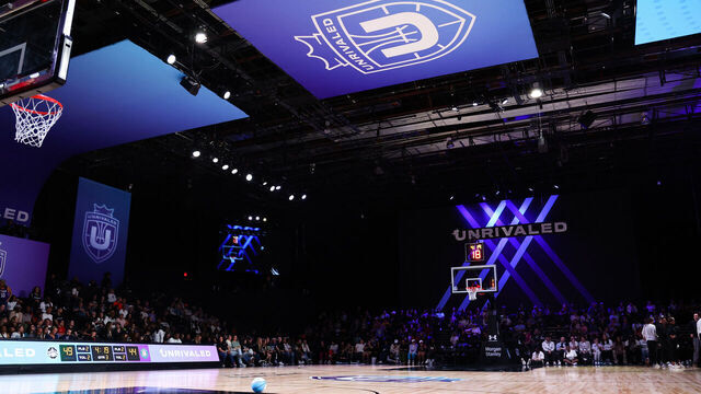 MEDLEY, FLORIDA - JANUARY 31: A general view of the court during a timeout in the third quarter between Phantom and Rose at Wayfair Arena on January 31, 2025 in Medley, Florida.