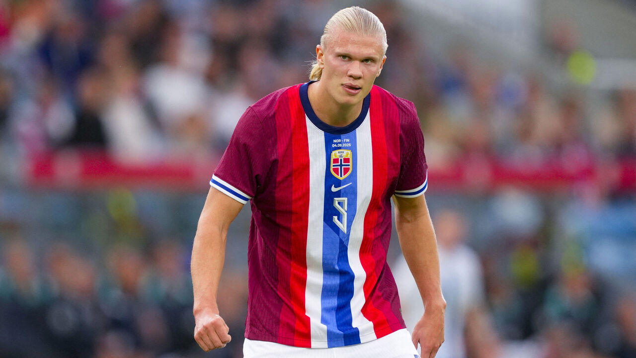 Norway's forward #09 Erling Braut Haaland reacts during the International Friendly football match between Norway and Finland, in Oslo on September 4, 2025.