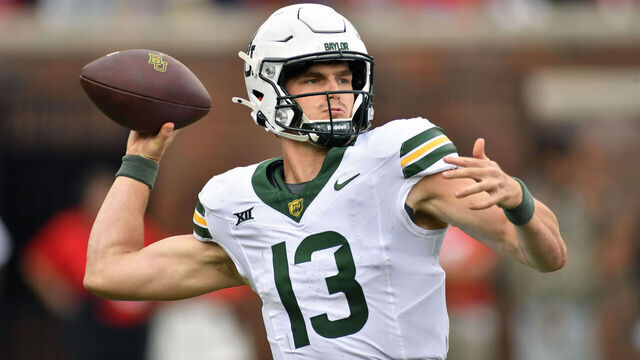 DALLAS, TX - SEPTEMBER 06: Baylor Bears quarterback Sawyer Robertson prepare to make a pass during the fourth quarter of a college football game between the Baylor Bears and SMU Mustangs at Gerald J. Ford Stadium on Saturday, September 06, 2025 in Dallas, TX.