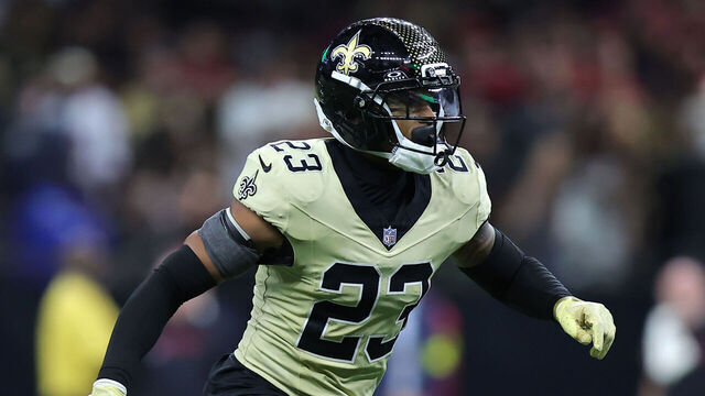 NEW ORLEANS, LOUISIANA - SEPTEMBER 07: Julian Blackmon #23 of the New Orleans Saints in action against the Arizona Cardinals during the NFL 2025 game between Arizona Cardinals and New Orleans Saints at Caesars Superdome on September 07, 2025 in New Orleans, Louisiana.