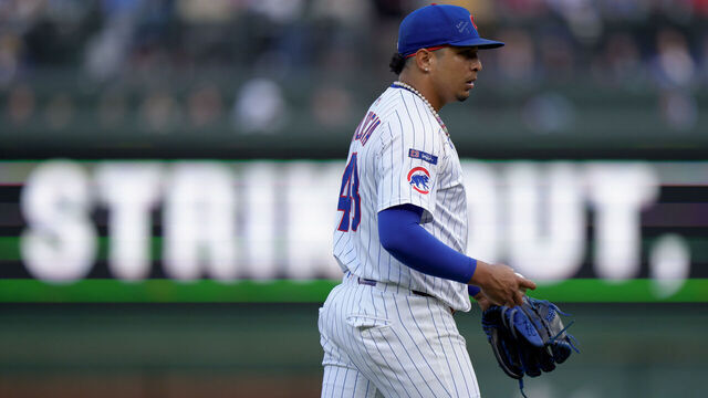 CHICAGO, ILLINOIS - SEPTEMBER 06: Daniel Palencia #48 of the Chicago Cubs pitches in a game against the Washington Nationals at Wrigley Field on September 6, 2025 in Chicago, Illinois.