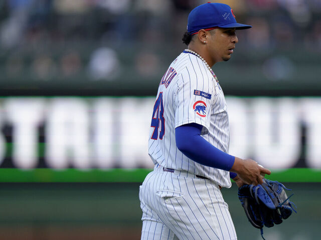 CHICAGO, ILLINOIS - SEPTEMBER 06: Daniel Palencia #48 of the Chicago Cubs pitches in a game against the Washington Nationals at Wrigley Field on September 6, 2025 in Chicago, Illinois.