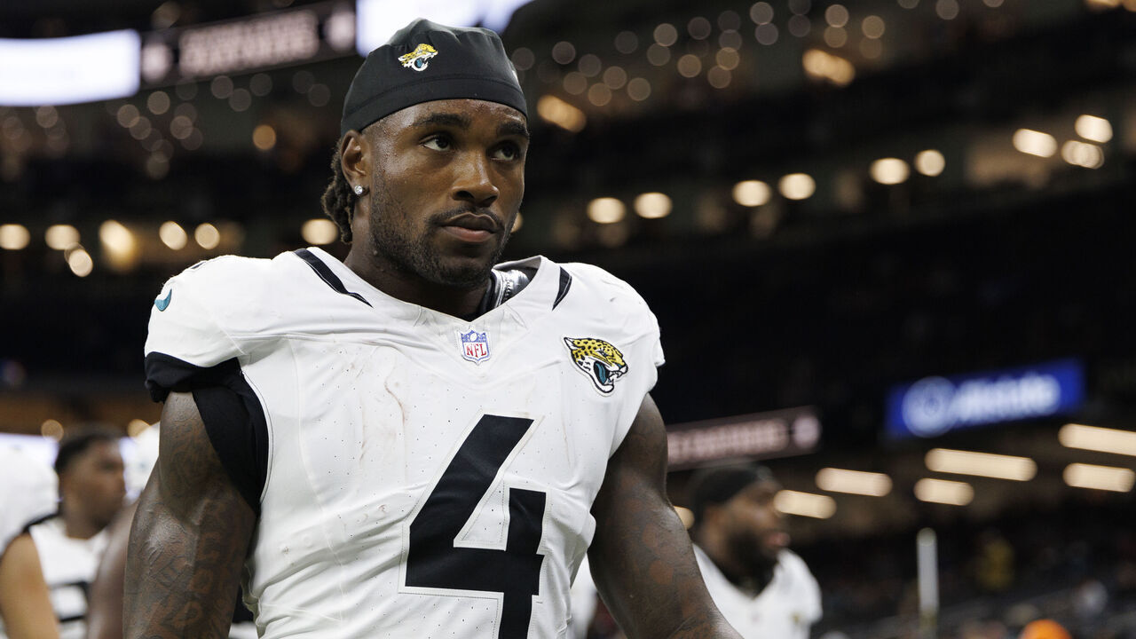 NEW ORLEANS, LOUISIANA - AUGUST 17: Tank Bigsby #4 of the Jacksonville Jaguars walks off the field prior to an NFL Preseason 2025 game against the New Orleans Saints at Caesars Superdome on August 17, 2025 in New Orleans, Louisiana.
