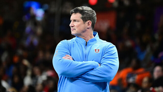 ATLANTA, GA - SEPTEMBER 8: Head Coach Karl Smesko of the Atlanta Dream looks on during the game against the Connecticut Sun on September 8, 2025 at Gateway Center Arena at College Park in Atlanta, Georgia. Mandatory Copyright Notice: Copyright 2025 NBAE