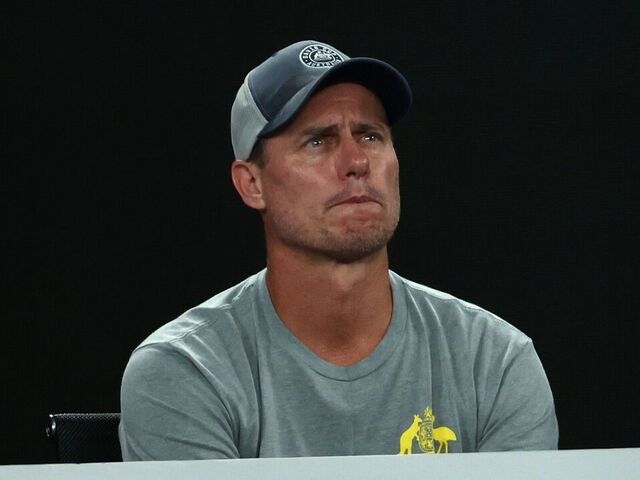 MELBOURNE, AUSTRALIA - JANUARY 20: Lleyton Hewitt watches on in the Men's Singles Fourth Round match between Alex Michelsen of the United States and Alex de Minaur of Australia during day nine of the 2025 Australian Open at Melbourne Park on January 20, 2025 in Melbourne, Australia.