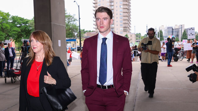 LONDON, CANADA - JULY 24: Carter Hart arrives at the London Courthouse, in London, Ontario, Canada on July 24, 2025. Former world junior hockey players Dillon Dubé, Cal Foote, Alex Formenton, Carter Hart and Michael McLeod, have all pleaded not guilty to a sexual assault that allegedly occurred at a London hotel in June 2018 as the team was celebrating their world championship win months earlier.