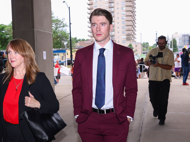 LONDON, CANADA - JULY 24: Carter Hart arrives at the London Courthouse, in London, Ontario, Canada on July 24, 2025. Former world junior hockey players Dillon Dubé, Cal Foote, Alex Formenton, Carter Hart and Michael McLeod, have all pleaded not guilty to a sexual assault that allegedly occurred at a London hotel in June 2018 as the team was celebrating their world championship win months earlier.