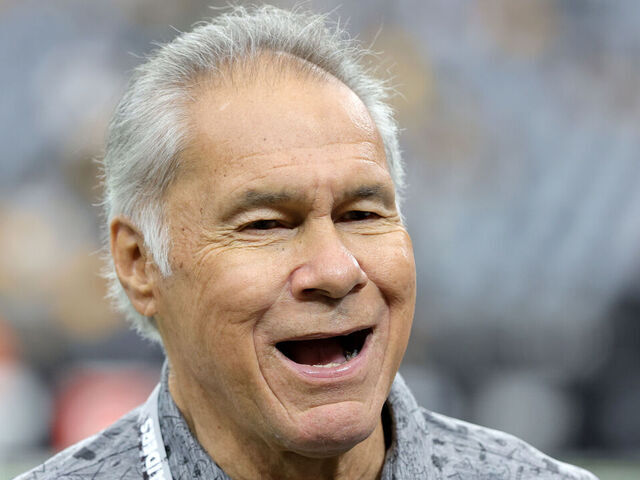 LAS VEGAS, NEVADA - OCTOBER 13: Former Raiders quarterback Jim Plunkett looks on before a game between the Pittsburgh Steelers and the Las Vegas Raiders at Allegiant Stadium on October 13, 2024 in Las Vegas, Nevada. The Steelers defeated the Raiders 32-13.